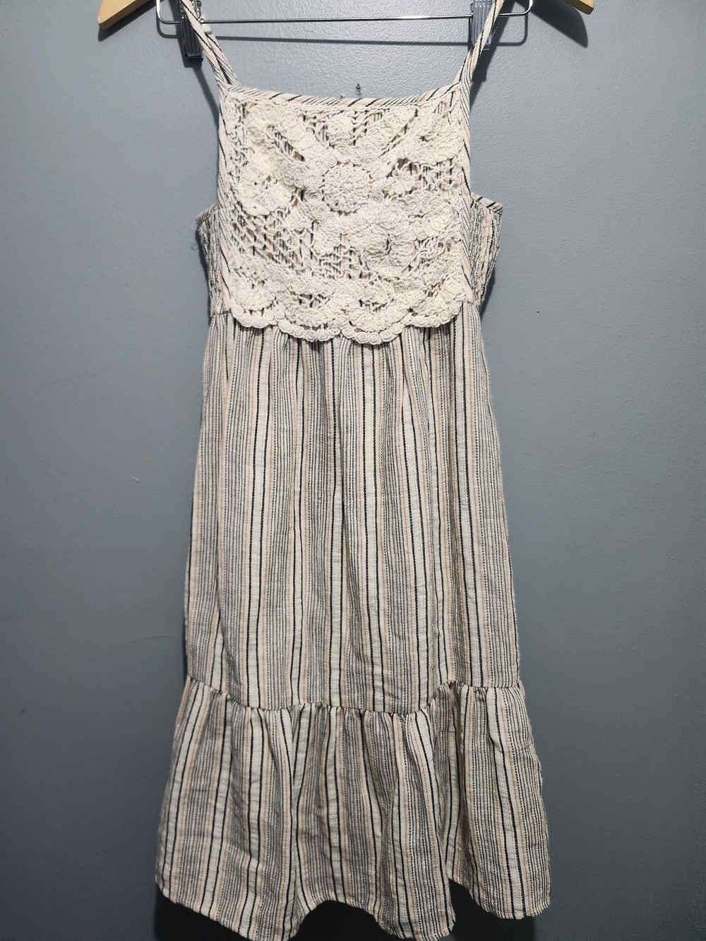 Zara Cream and Black Striped Crochet-Top Casual Dress